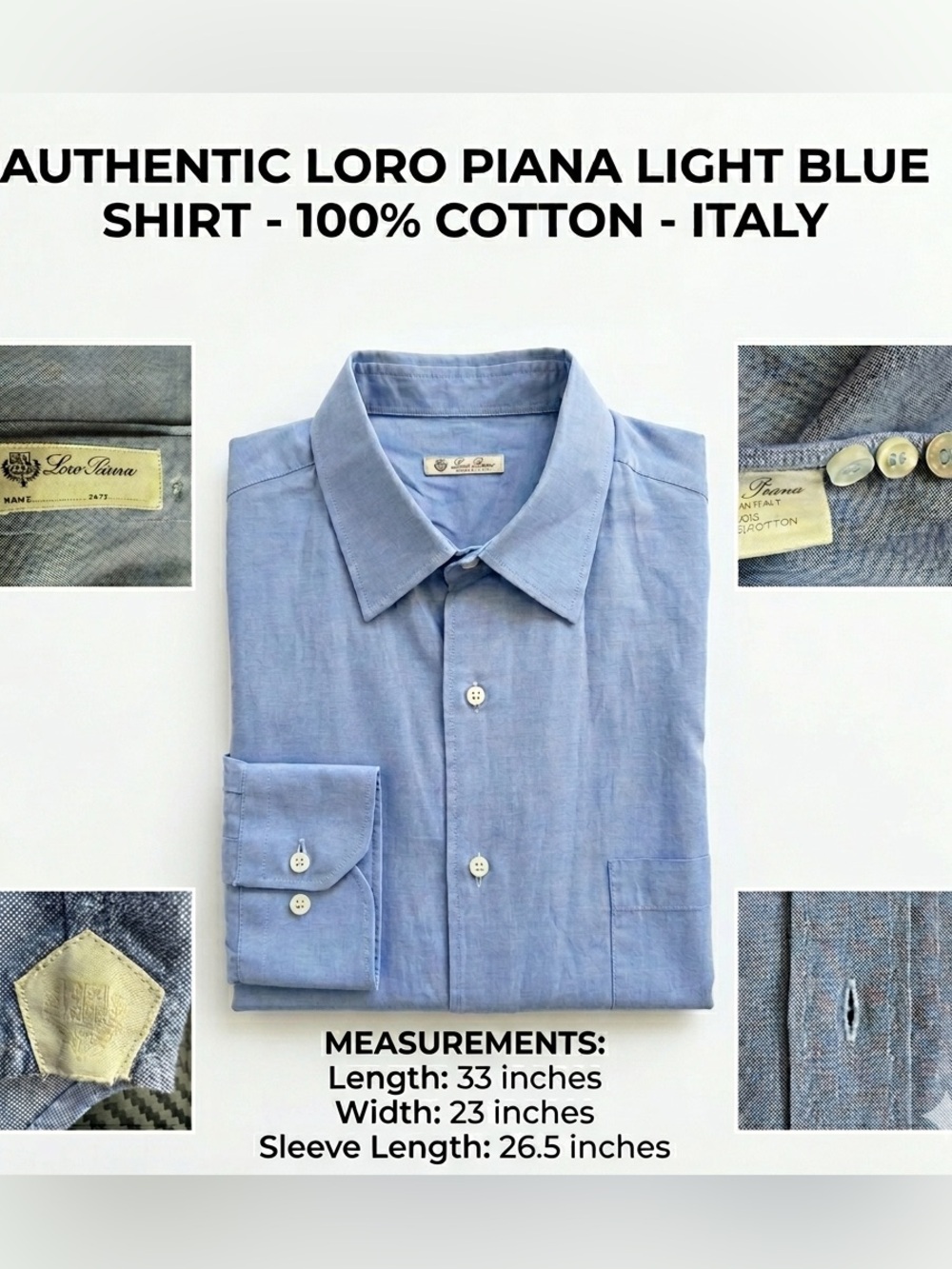 Loro Piana Light Blue %100 Cotton Dress Shirt Size L